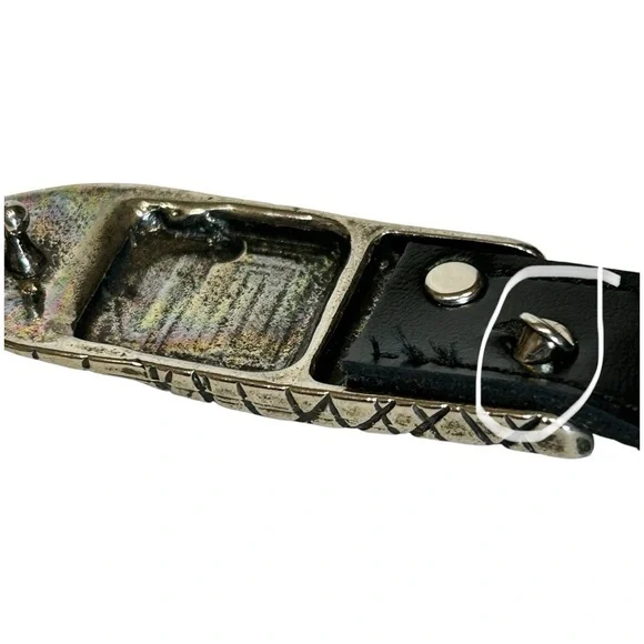 Avignon RARE Vintage Snake Belt Black Leather Silver Made in France M/L - Picture 7 of 13